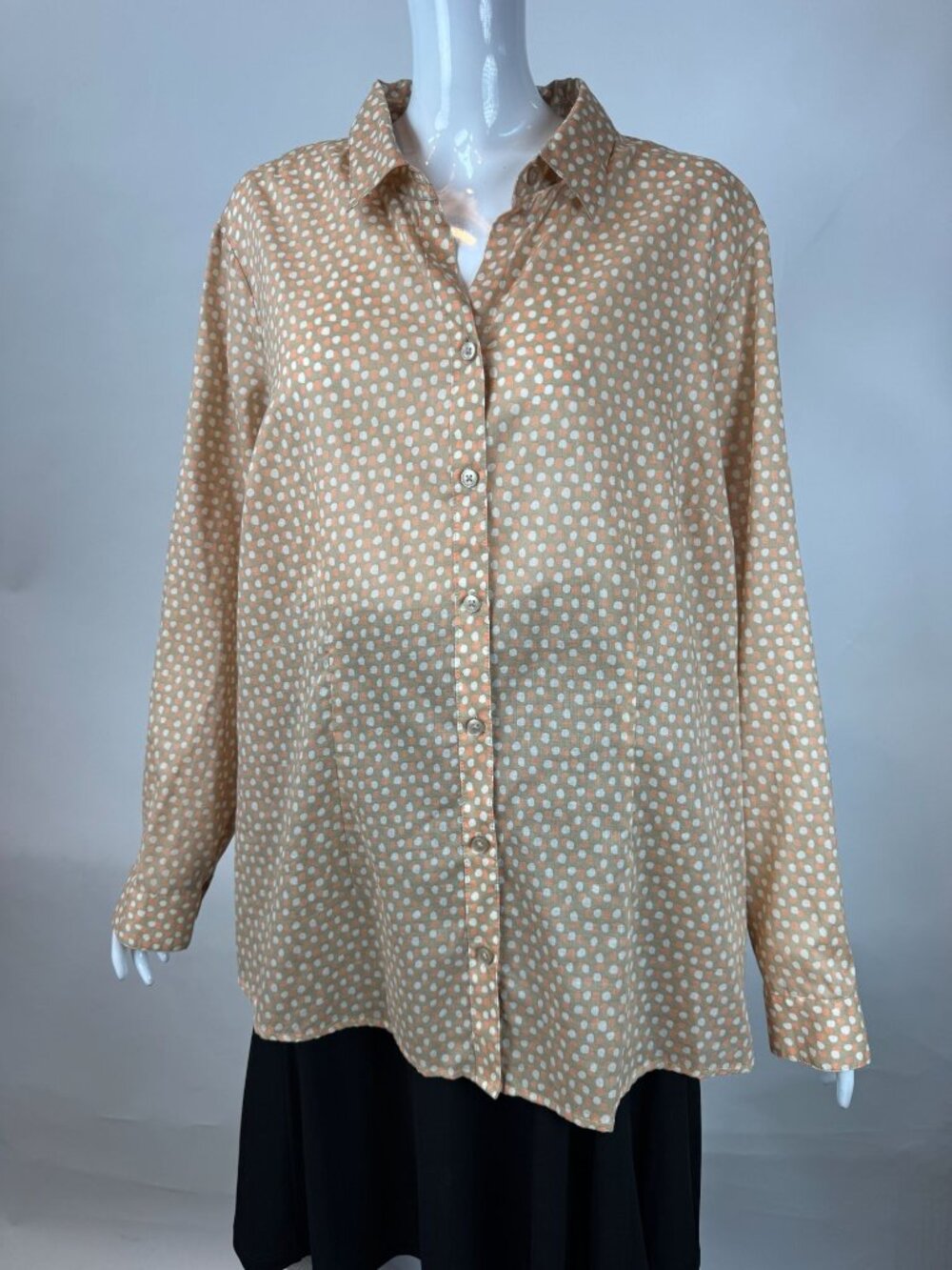 Coldwater Creek Womens Beige Polka Dot Button-Down Shirt 2X 20-22 Cotton